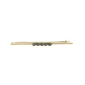Gouden Art-deco broche met diamant; 0,10 ct., Gebruikt, Ophalen of Verzenden, Met edelsteen, Goud