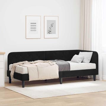 vidaXL Hoekbedframe Zwart 80 x 200 cm Fluweel, Verzenden, Nieuw, Zwart, Stof