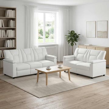 vidaXL Bankstel 2 pcs Wit Kunstleer, Verzenden, Nieuw, Leer, 150 tot 200 cm