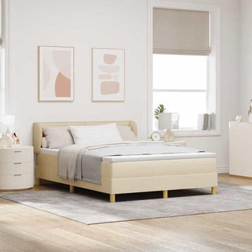 vidaXL Boxspringbed met matras met hoofdeinde Crème 140 x, Huis en Inrichting, Verzenden, Crème, Stof, Nieuw