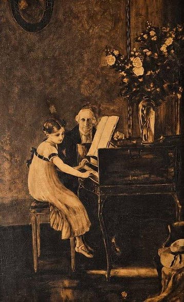 European school (XIX-XX) - The Piano Lesson, Antiek en Kunst, Kunst | Schilderijen | Klassiek