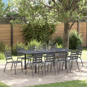 vidaXL Tuin eettafelset 11 st Antraciet Poedercoating staal, Verzenden, Nieuw, Meer dan 8 zitplaatsen