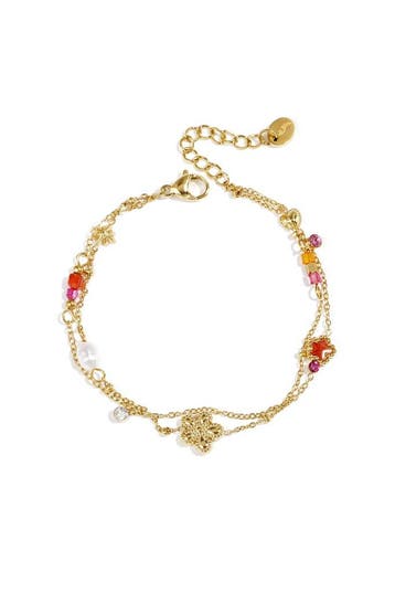 Goudlief Bedelarmband met ster en bloemcharms, parels, st..., Sieraden, Tassen en Uiterlijk, Armbanden, Verzenden, Nieuw, Zilver