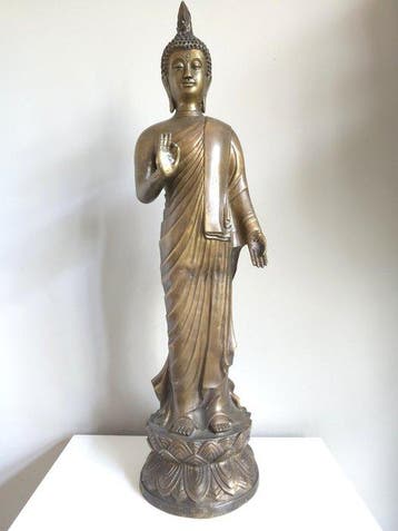 Monumentaal Thais bronzen staand Boeddhabeeld - 70 cm -
