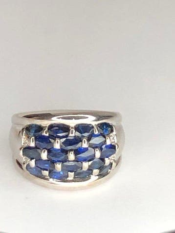 Ring - 14 karaat Witgoud - 3.00ct. tw. Saffier, Nieuw