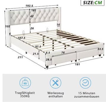 Gestoffeerd Opbergbed met LED en USB Aansluiting, Huis en Inrichting, Verzenden, Nieuw
