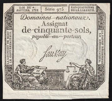 France Assignat Über 50 Sols 04/01/1792 Nationale Domaene.., Verzenden