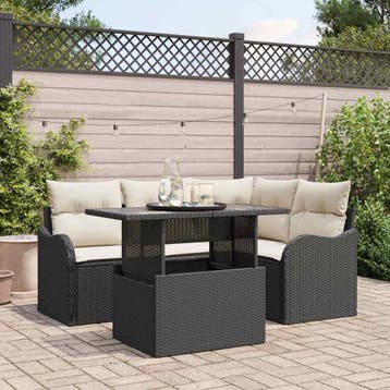 vidaXL Buiten eetset 5 st Zwart Poly riet, Verzenden, Nieuw, Rotan, 5 zitplaatsen