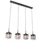 Design hanglamp zwart met goud en smoke glas 4-lichts - Kyan, Huis en Inrichting, Verzenden, Nieuw, Glas, Design