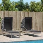 vidaXL Ligbedden 2 st met luifels en tafel poly rattan, Tuin en Terras, Verzenden, Nieuw