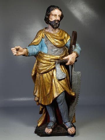 sculptuur, Saint Joseph le Charpentier - 61.6 cm - Hout, Antiek en Kunst