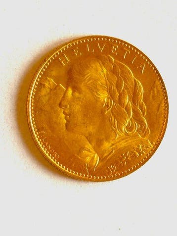 Zwitserland. 10 Francs 1922, Gold Vreneli