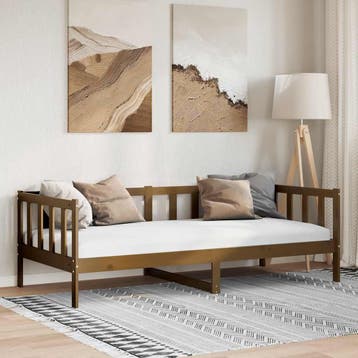 vidaXL Bedbank massief grenenhout honingbruin 90x200 cm, Huis en Inrichting, 90 cm, Eenpersoons, Bruin, Verzenden