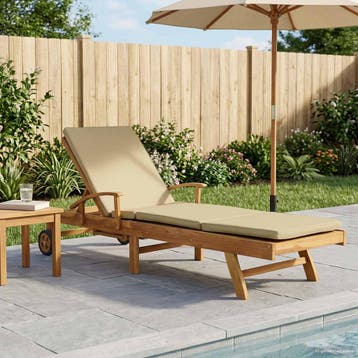 vidaXL Ligstoel met Kussen 100% Polyester Massief Teak, Tuin en Terras, Verzenden, Nieuw