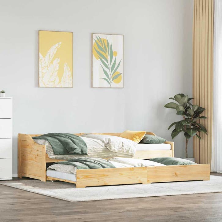 vidaXL Slaapbank met onderschuifbed zonder matras IRUN, Huis en Inrichting, Slaapkamer | Bedden, 90 cm, 200 cm, Bruin, Eenpersoons