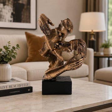 sculptuur, Abstract Lovers Sculpture – Bronze Effect Resin, Antiek en Kunst