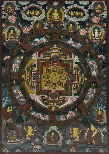 Tibetaanse thangka met tantrische mandala - Tibetaans (XX) -