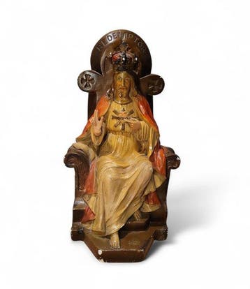 Beeld, Jezus Christus op troon – Redemptor - 42 cm - Gips, Antiek en Kunst, Antiek | Boeken en Bijbels