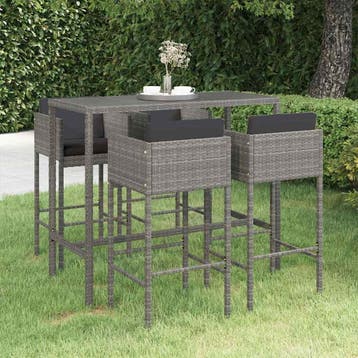 vidaXL 5-delige Tuinbarset met kussens poly rattan grijs, Verzenden, Nieuw, 4 zitplaatsen