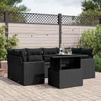 vidaXL 7-delige Loungeset met kussens poly rattan zwart, Verzenden, Nieuw, Rotan, Loungeset