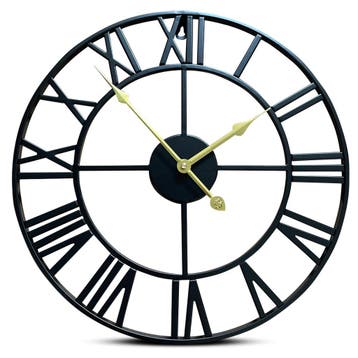 IvoQ Wandklok Zwart Romeins Gouden Wijzers 40 cm, Verzenden, Nieuw