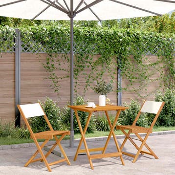vidaXL 3-delige Bistroset stof en massief hout crèmewit, Verzenden, Nieuw, Hardhout