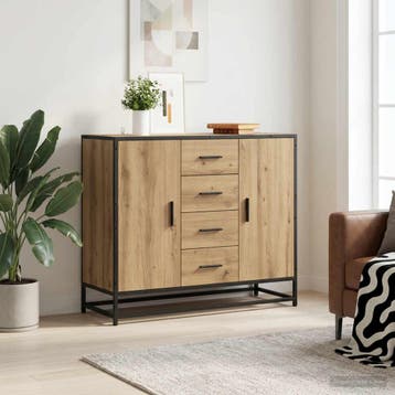 vidaXL Dressoir Artisanaal eiken 92 x 35 x 76 cm Bewerkt, Verzenden, Nieuw, Overige houtsoorten, Minder dan 50 cm