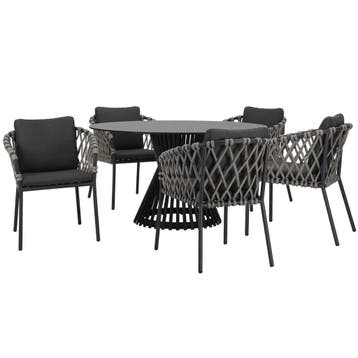 Amalfi Pasadena dining tuinset 140 cm rond 6 delig, Ophalen of Verzenden, Nieuw