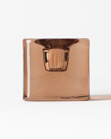 HEMA Kandelaar 5x5cm Kub glas bruin, Verzenden, Nieuw, Bruin