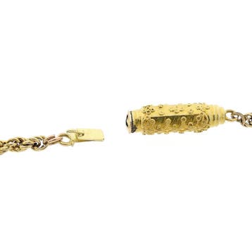 Gouden gedraaide schakelketting/sautoir met siersluiting..., Ophalen of Verzenden, Gebruikt, Goud, Goud