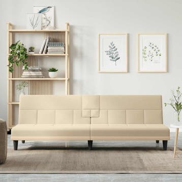 vidaXL Slaapbank met bekerhouders stof crèmekleurig, Huis en Inrichting, Verzenden, Nieuw, Stof, 200 tot 250 cm