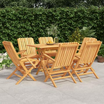 vidaXL 7-delige Tuinset massief teakhout, Tuin en Terras, Verzenden, 6 zitplaatsen, Nieuw, Tuinset
