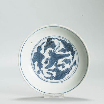 Bord - Rare Jiajing/Wanli Ming Chinese 16th C Crane Plate
