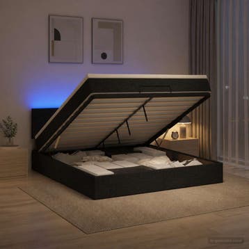 vidaXL Ottoman Bed met Matrassen en LED Zwart 160 x 200 cm, Verzenden, Nieuw, Tweepersoons, Zwart