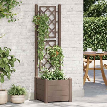 vidaXL Plantenbak met latwerk 43x43x142 cm PP mokka, Kunststof, Verzenden, Minder dan 60 cm, Nieuw