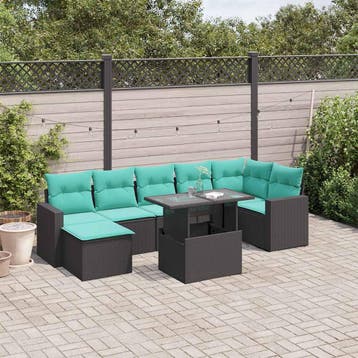 vidaXL 8-delige tuinbankset met kussens, zwart polyrotan, Verzenden, Nieuw