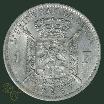 België. Leopold II. 1 Franc 1867 (Fr.) KWALITEIT (Zonder