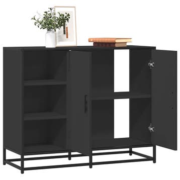 vidaXL Dressoir 92x35x76 cm bewerkt hout zwart, Verzenden, Nieuw, Overige houtsoorten