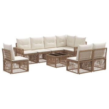 vidaXL Tuinbankenset 9 pcs Beige en Crème Wit poly rattan, Tuin en Terras, Tuinsets en Loungesets, Verzenden, Nieuw, Meer dan 8 zitplaatsen