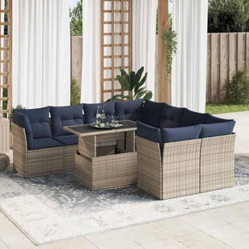 vidaXL 9-delige Loungeset met kussens poly rattan acacia, Verzenden, Nieuw, Loungeset