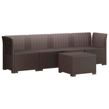 vidaXL 4-Persoons Tuin Sofa Rieten Look PP Bruin, Tuin en Terras, Tuinsets en Loungesets, Verzenden, Nieuw