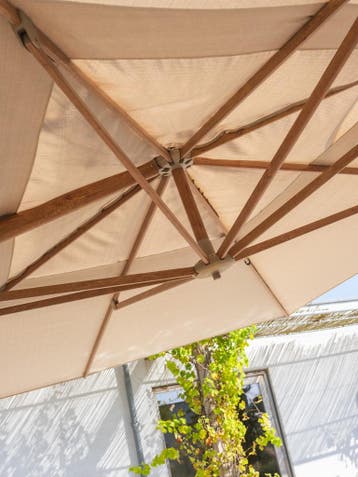 Hacienda zweefparasol 300x400 cm houtlook zand 4 Seasons, Tuin en Terras, Ophalen of Verzenden, Nieuw