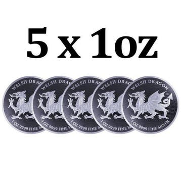 Niue. 2 Dollars 5 x 2022 1oz $2 NZD Niue Welsh Dragon