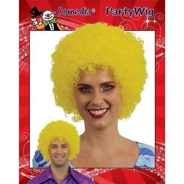 Afro pruik mini geel, Verzenden, Nieuw, Feestartikel