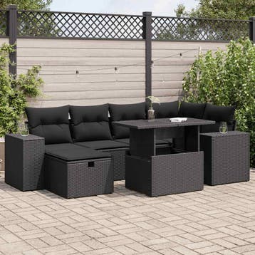 vidaXL 8-delige Loungeset met kussens poly rattan zwart, Verzenden, Nieuw, Loungeset