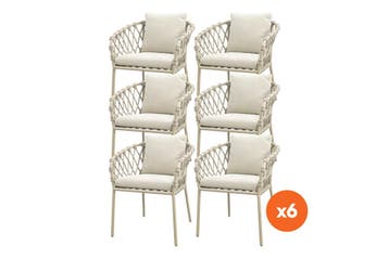 Set van 6 - Sara dining tuinstoelen - Rope/Latte, Verzenden, Nieuw, Overige materialen