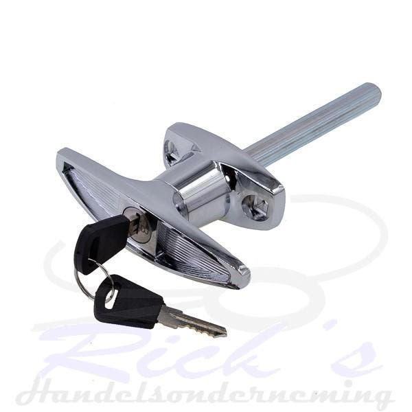 Deurgreep / T-klink met 2 sleutels verchroomd  8 x 95 mm, Caravans en Kamperen, Camper-accessoires, Nieuw, Ophalen of Verzenden