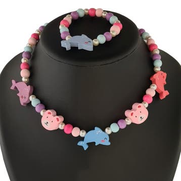 Fako Bijoux - Kinderketting en Armband - Hout - Dolfijntjes, Verzenden, Nieuw