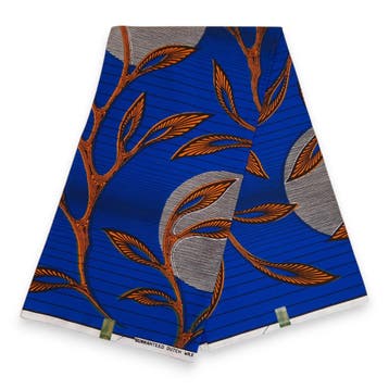 VLISCO stof Hollandais Afrikaanse Wax print - Blauw / Oranje, Ophalen of Verzenden, Nieuw