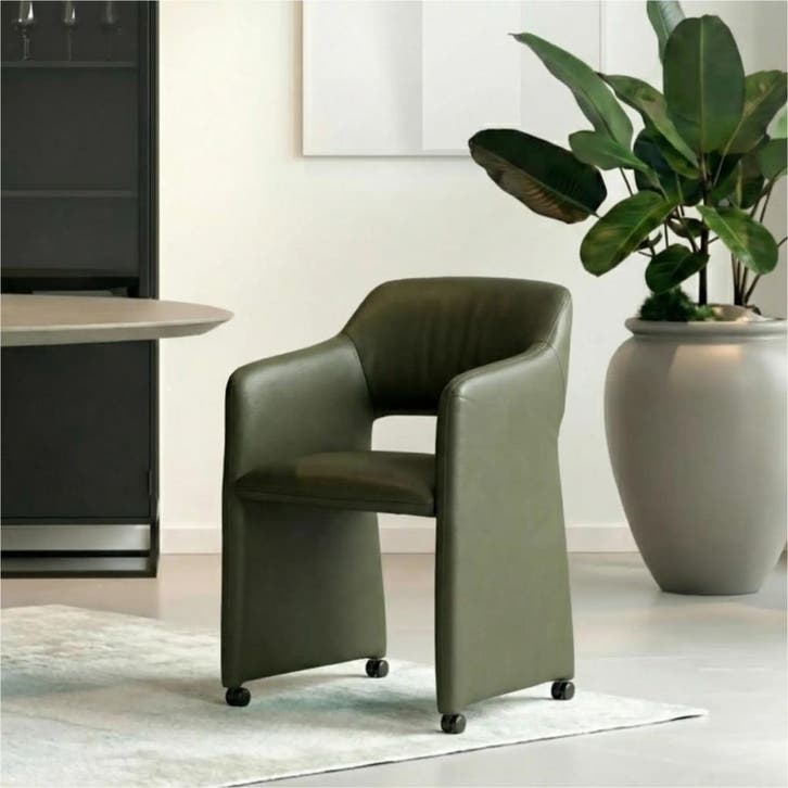 Set van 8 Leren eetkamerstoelen Icon - Toledo Olive, Huis en Inrichting, Stoelen, Nieuw, Leer, Ophalen of Verzenden